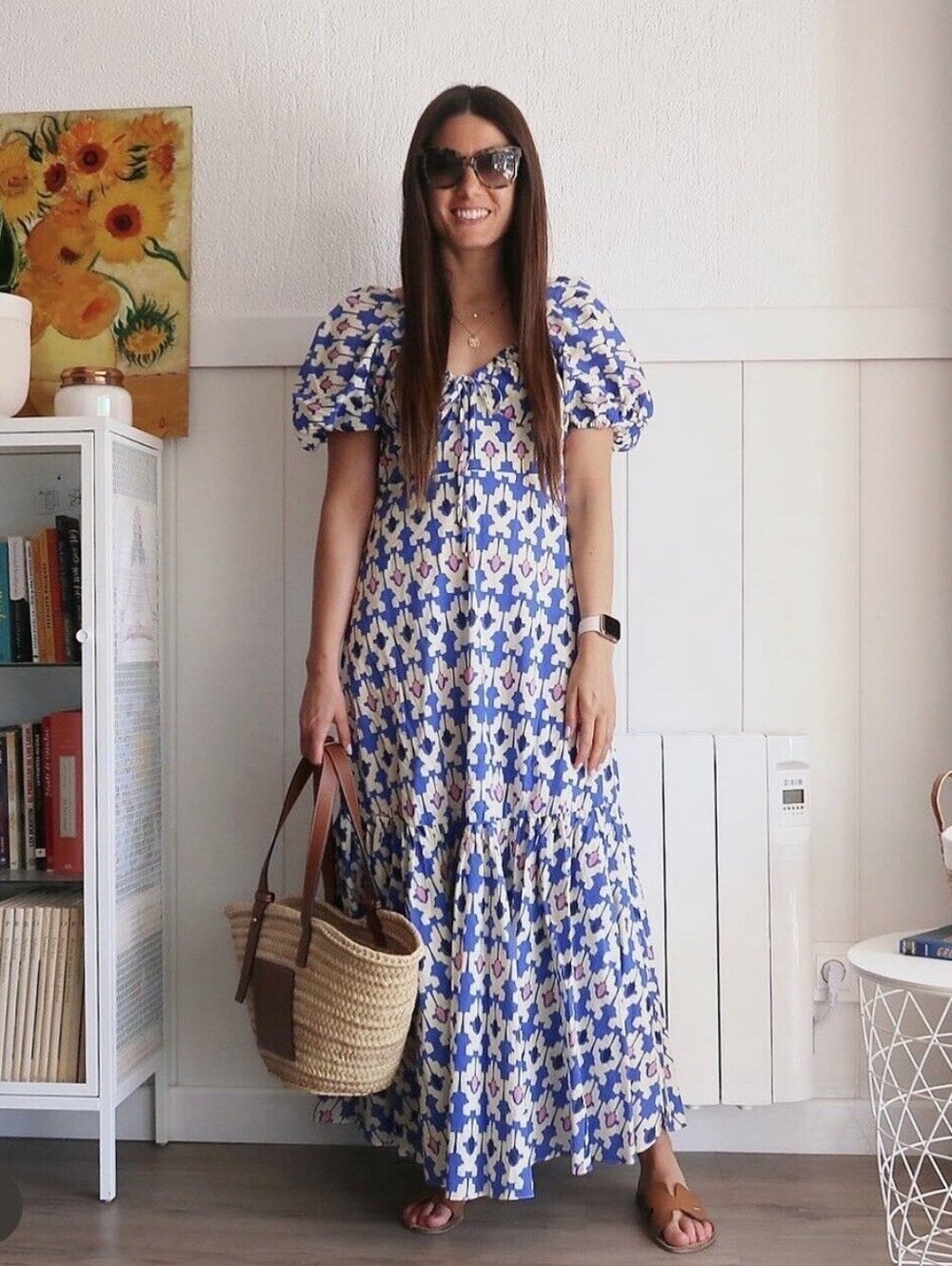 Zara Boho Cotton Puff Sleeve Maxi Dress Size L